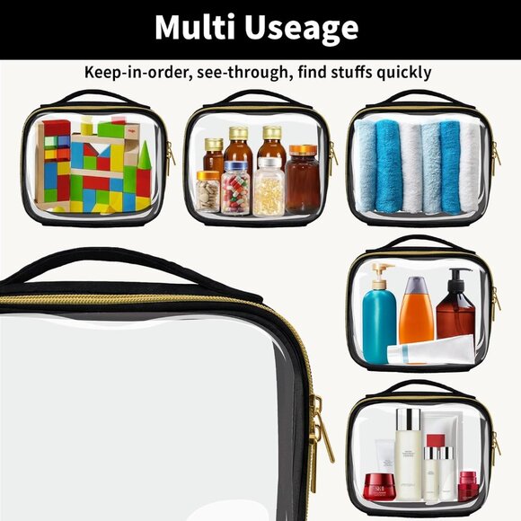 TSA Approved Travel Toiletry Bag,2 Pack Clear Makeup Bags with Handles,Quart Siz - Picture 4 of 6